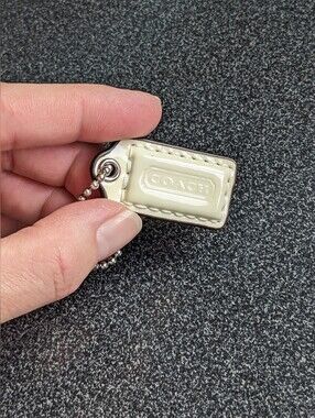Coach Vintage Patent Leather Ivory Cream Mini Hangtag Small Cute Bag Charm